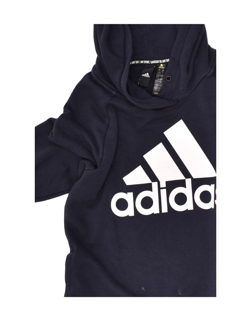 ADIDAS Womens Graphic Hoodie Jumper UK 8/10 Small Navy Blue Cotton | Vintage Adidas | Thrift | Second-Hand Adidas | Used Clothing | Messina Hembry 