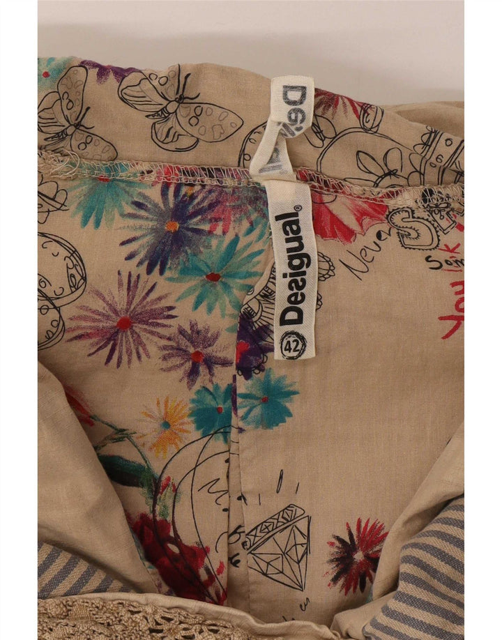 Desigual Womens Crop Full Zip Blazer Jacket EU 42 Large Beige Cotton