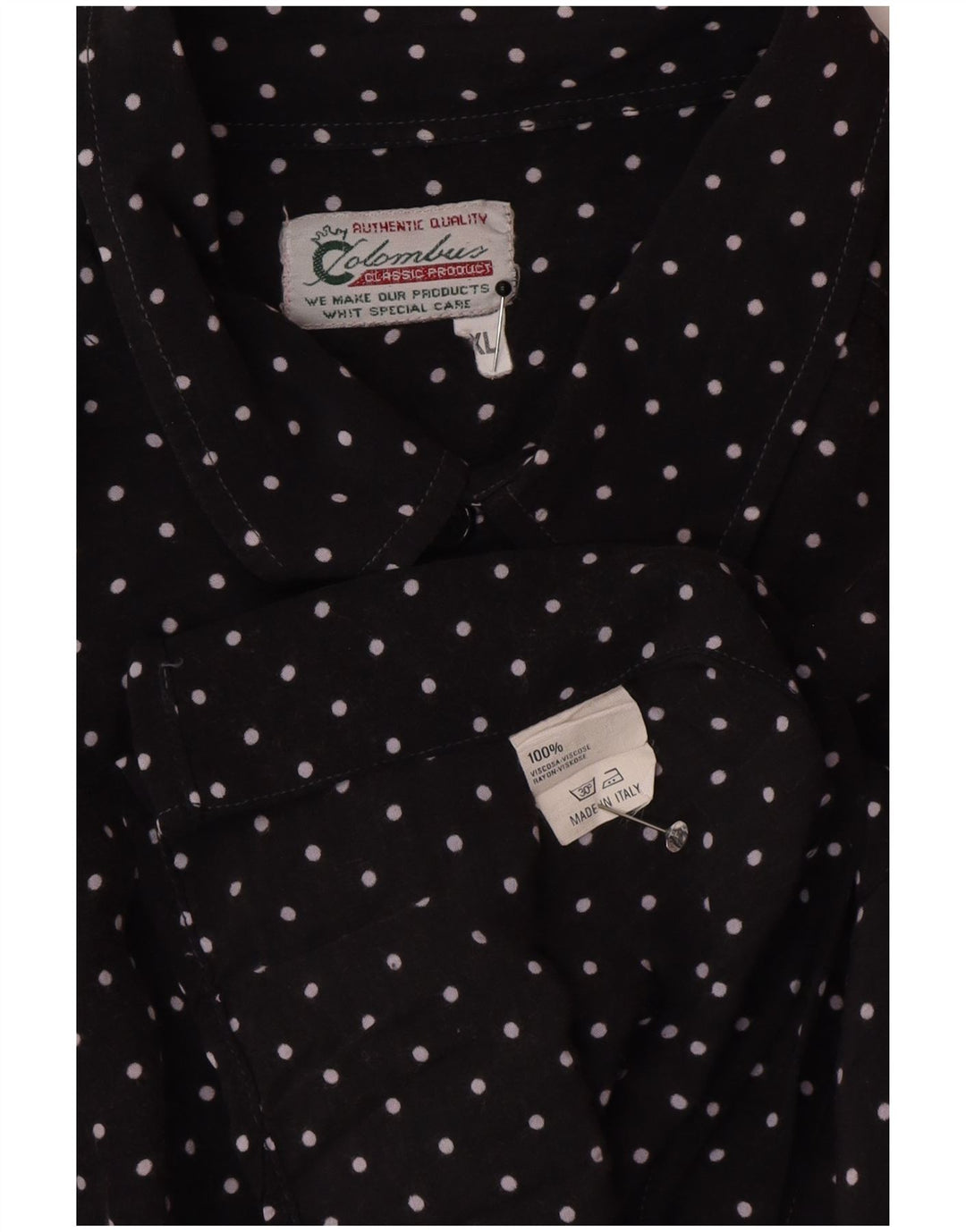 Colombus Mens Shirt XL Black Polka Dot Viscose