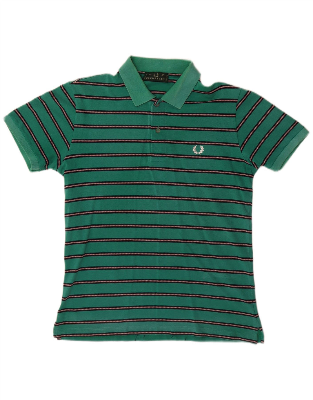 Fred Perry Mens Polo Shirt Medium Green Striped Cotton