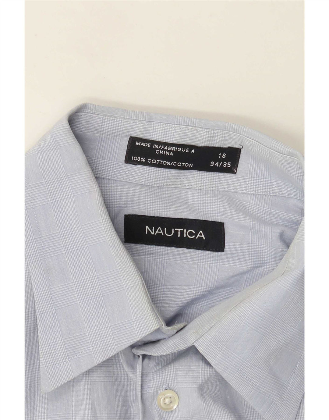 Nautica Mens Shirt Size 16 Large Blue Houndstooth Cotton