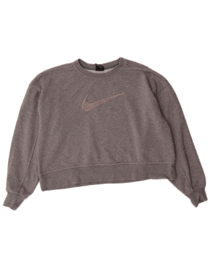 Nike Womens Dri Fit Graphic Oversized Sweatshirt Jumper UK 10 Small Grey