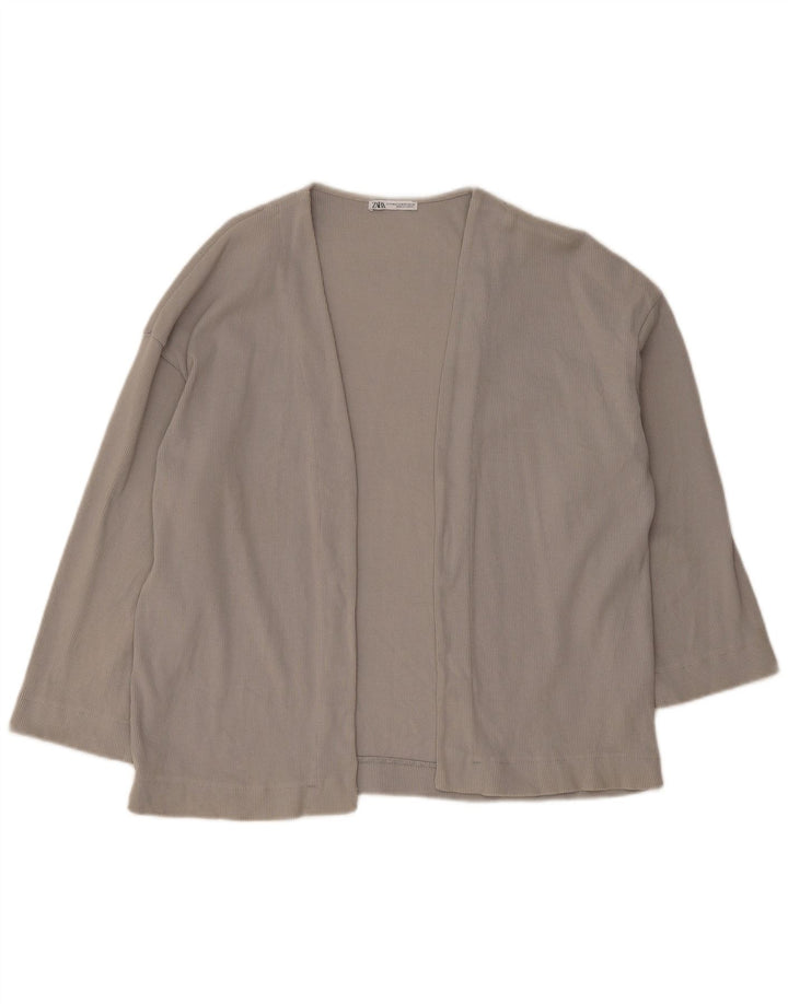 Zara Womens Oversized 3/4 Sleeve Open Cardigan Sweater UK 10 Small Grey