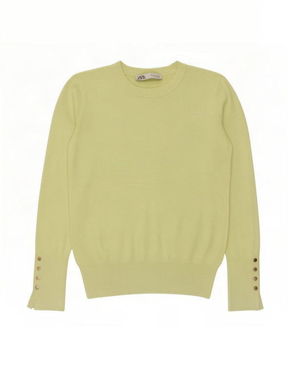 Zara Womens Crop Crew Neck Jumper Sweater UK 10 Small Yellow