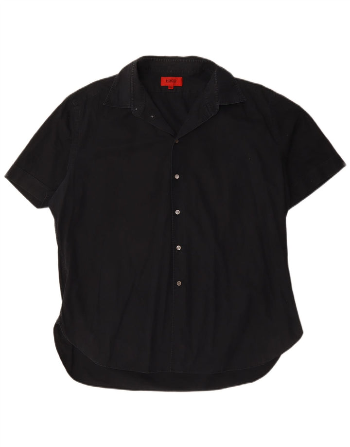 Hugo Boss Mens Short Sleeve Shirt XL Black Cotton