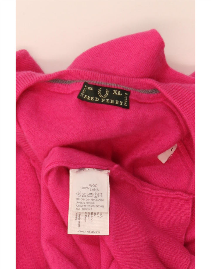Fred Perry Womens V-Neck Jumper Sweater UK 18 XL Pink Wool