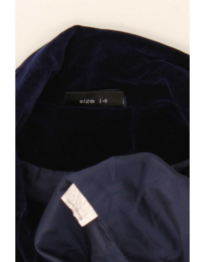 Vintage Womens 1 Button Blazer Jacket UK 14 Medium Navy Blue Cotton