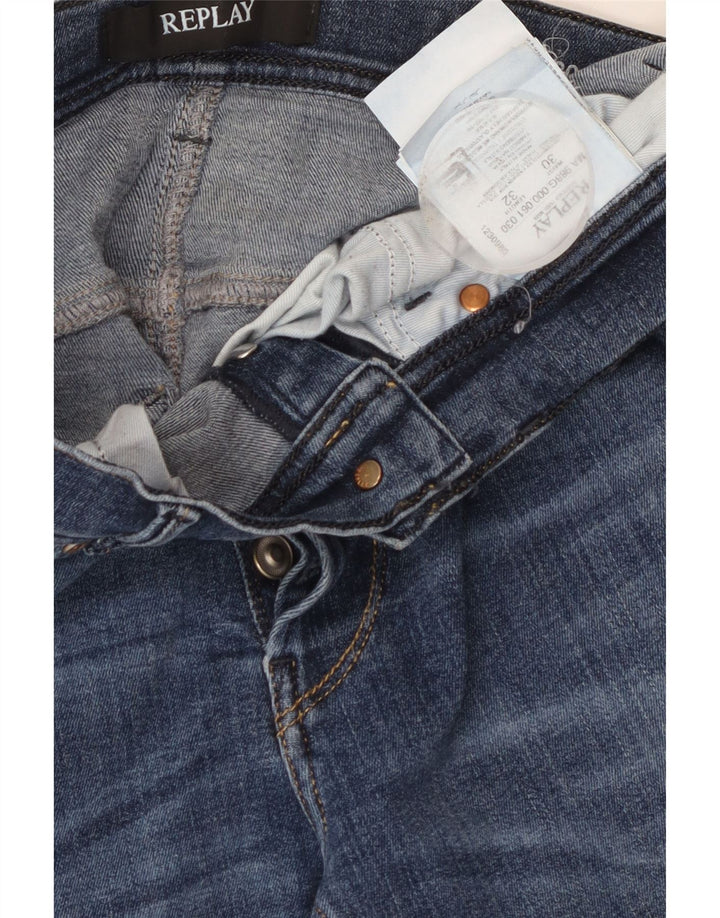 Replay Mens Anbass Distressed Slim Jeans W30 L27 Blue Cotton