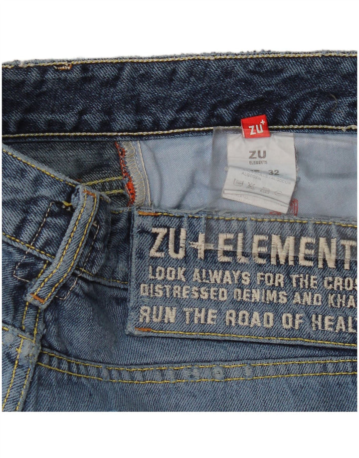Zu Elements Womens Distressed Straight Jeans W32 L35 Blue Cotton