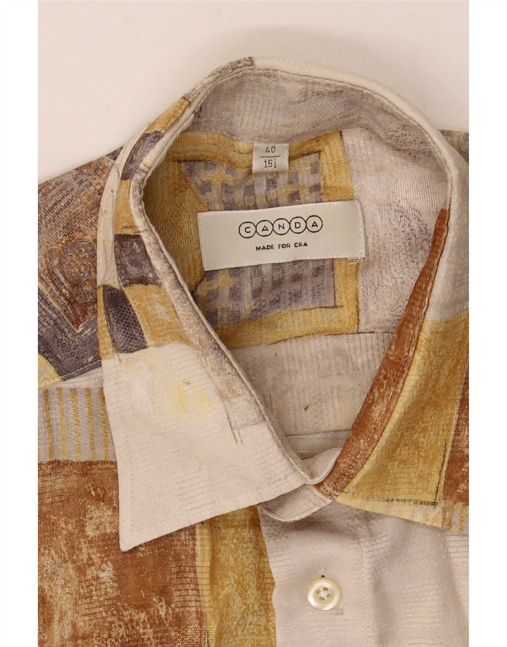 C&A Mens Canda Short Sleeve Shirt Size 40 15 1/2 Medium Off White Geometric