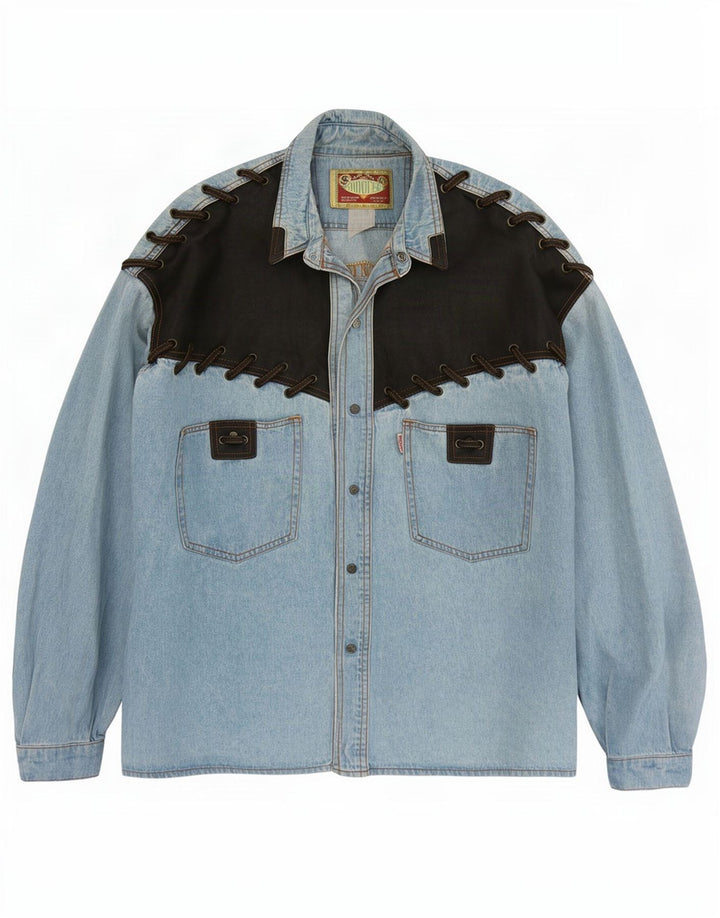 Vintage Mens Denim Shirt Large Blue Colourblock