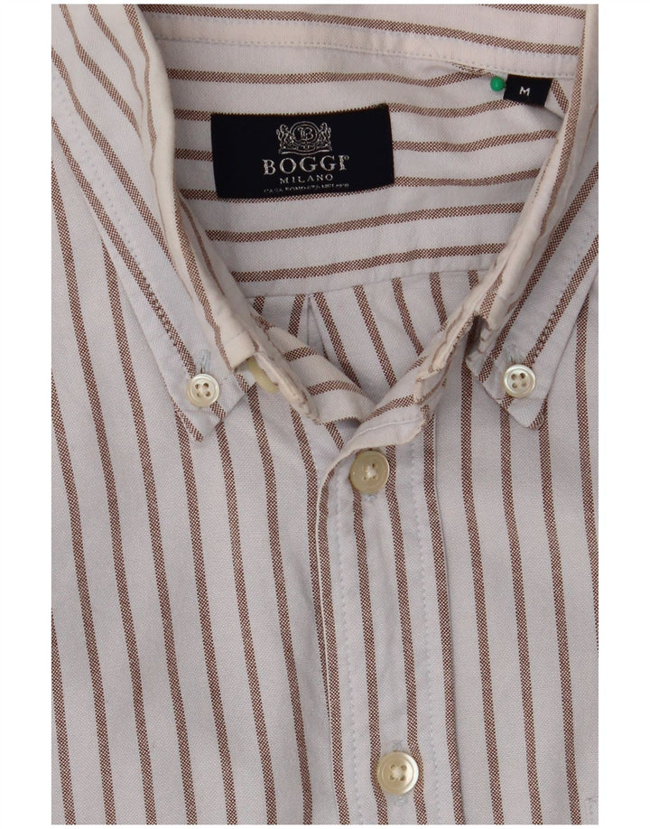 Boggi Mens Shirt Medium Blue Striped Cotton