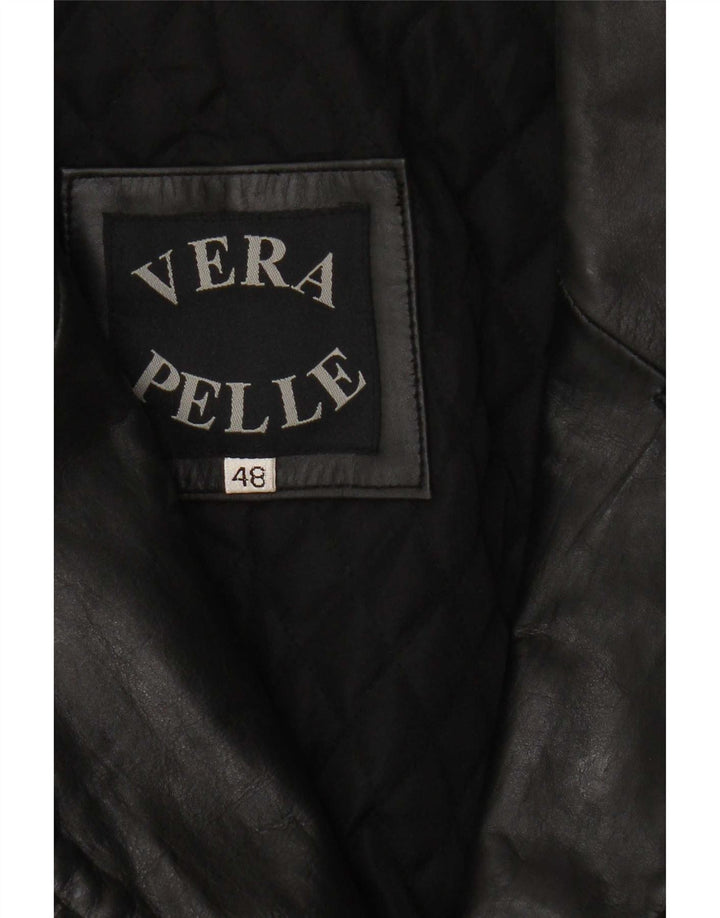 Vintage Womens Leather Coat IT 48 XL Black