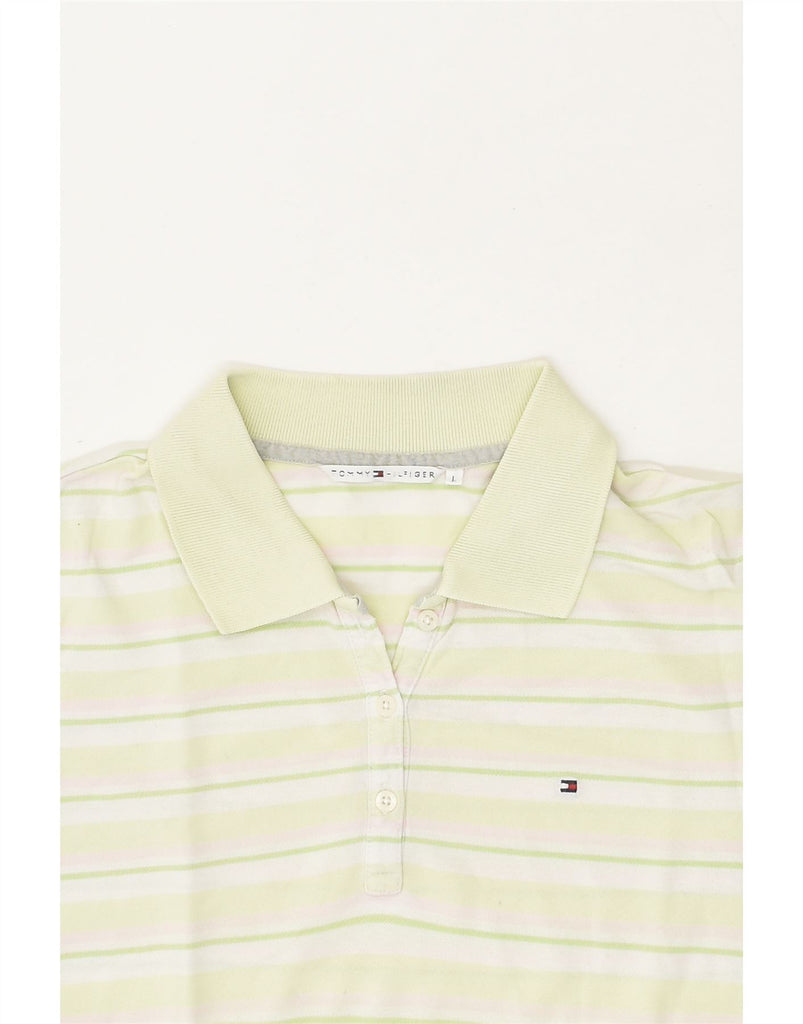 TOMMY HILFIGER Womens Polo Shirt UK 14 Large Green Striped Cotton | Vintage Tommy Hilfiger | Thrift | Second-Hand Tommy Hilfiger | Used Clothing | Messina Hembry 