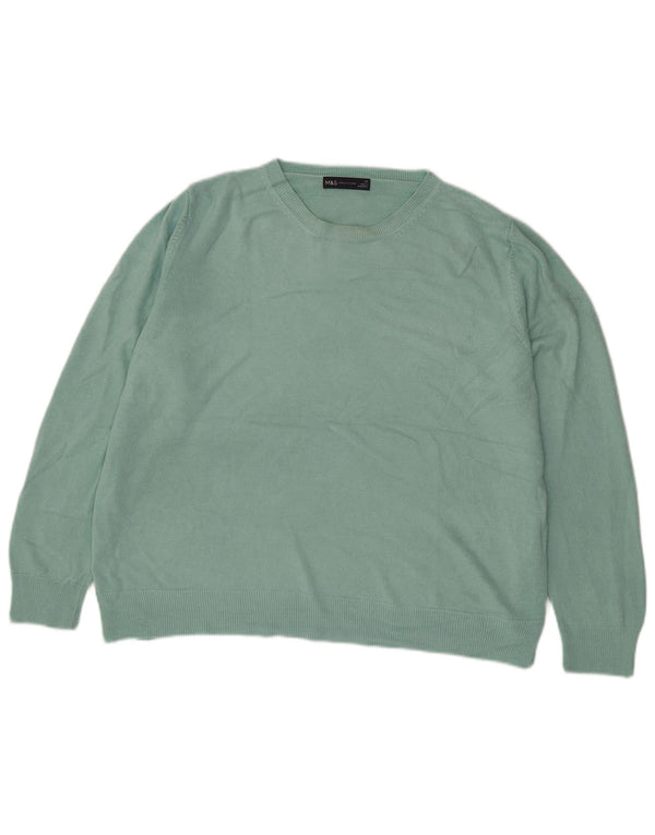 Marks & Spencer Womens Crew Neck Jumper Sweater UK 22 3XL Green Acrylic