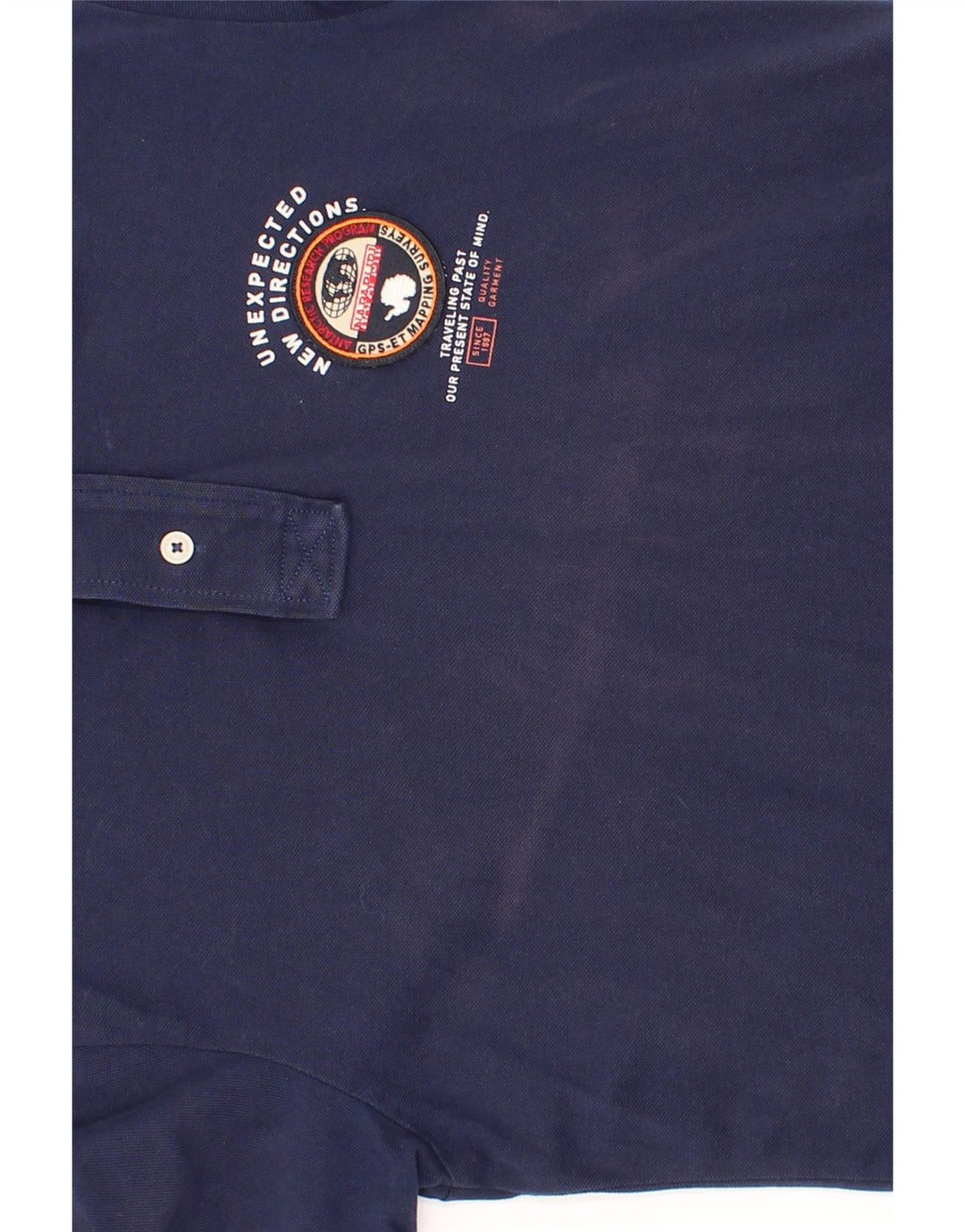 NAPAPIJRI Mens Graphic Polo Shirt Medium Navy Blue Cotton Vintage Napapijri and Second-Hand Napapijri from Messina Hembry 