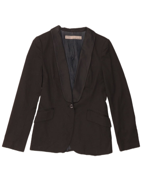Zara Womens 1 Button Blazer Jacket UK 8 Small Black Polyester