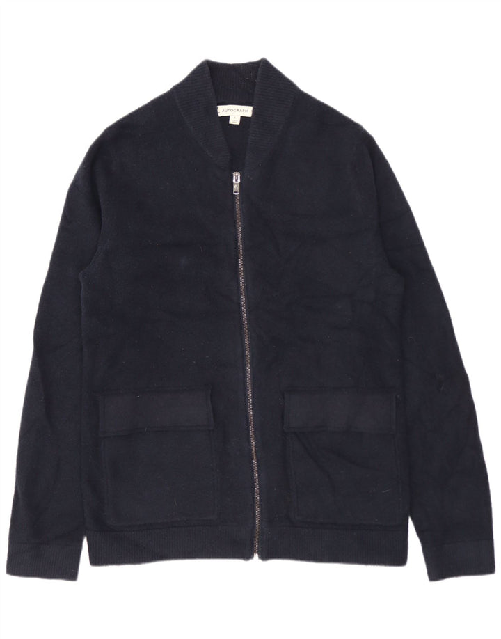 MARKS & SPENCER Mens Autograph Cardigan Sweater Small Navy Blue Polyamide