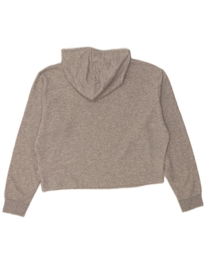 PUMA Womens Oversized Crop Graphic Hoodie Jumper UK 14 Medium Grey Flecked