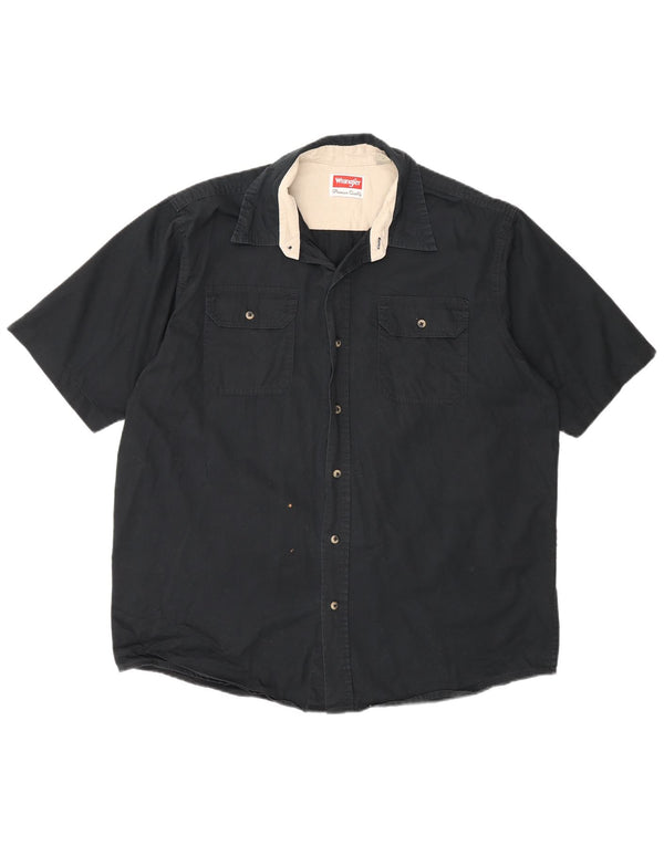 Wrangler Mens Short Sleeve Shirt Large Black Cotton