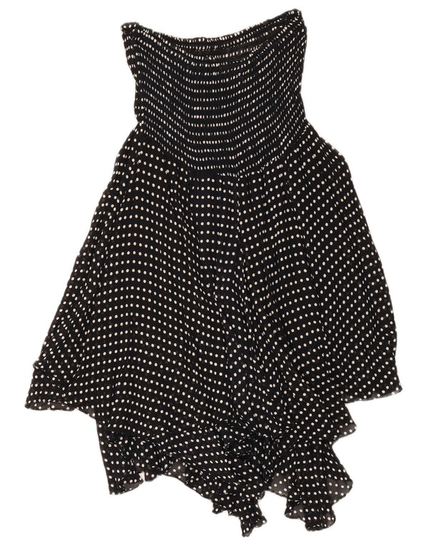 Vintage Womens Asymmetric Strapless Dress UK 18 XL Black Polka Dot Viscose