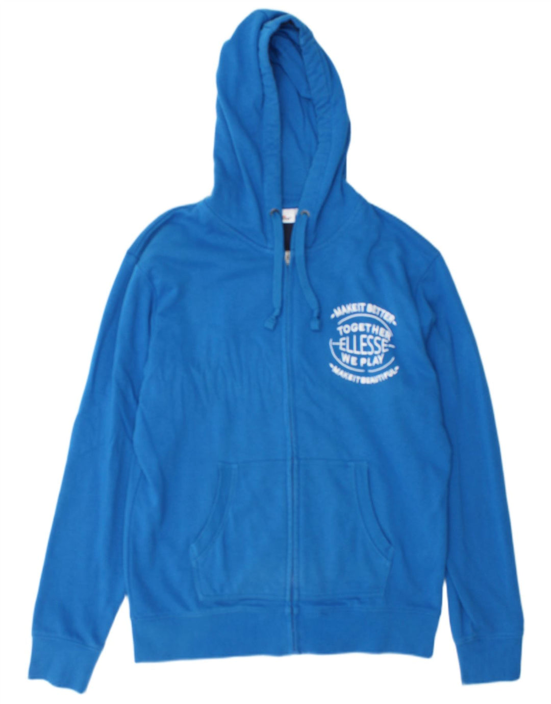 Ellesse Mens Graphic Zip Hoodie Sweater Medium Blue Cotton