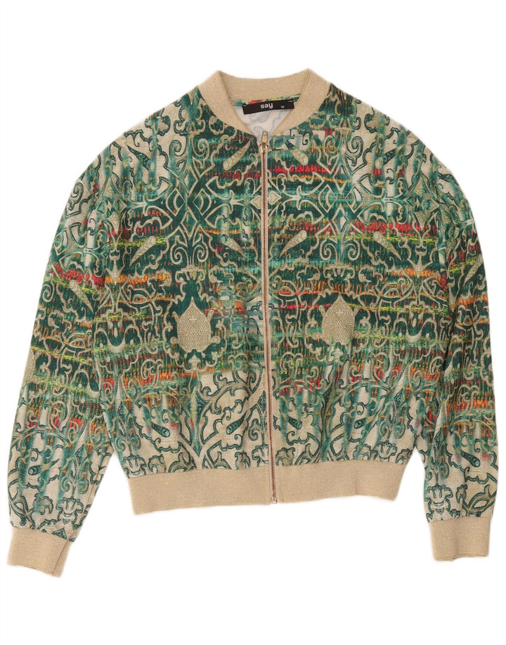 Vintage Womens Bomber Jacket EU 38 Medium Green Paisley