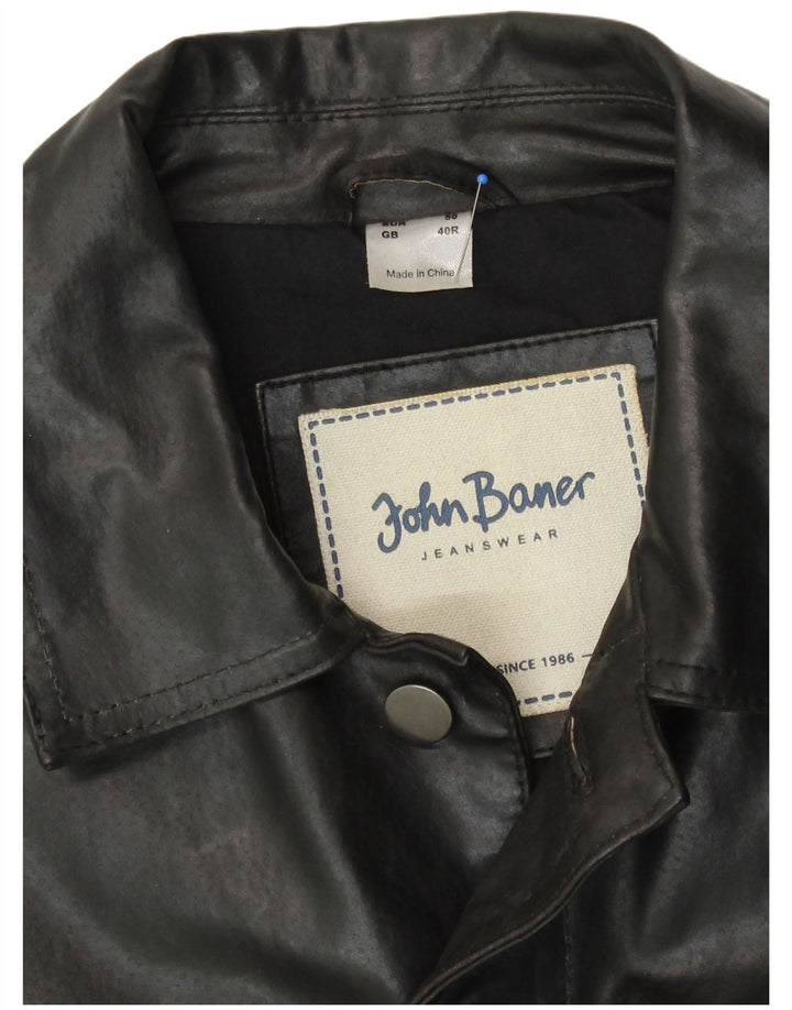 John Baner Mens Bomber Leather Jacket UK 40 Small Black Leather