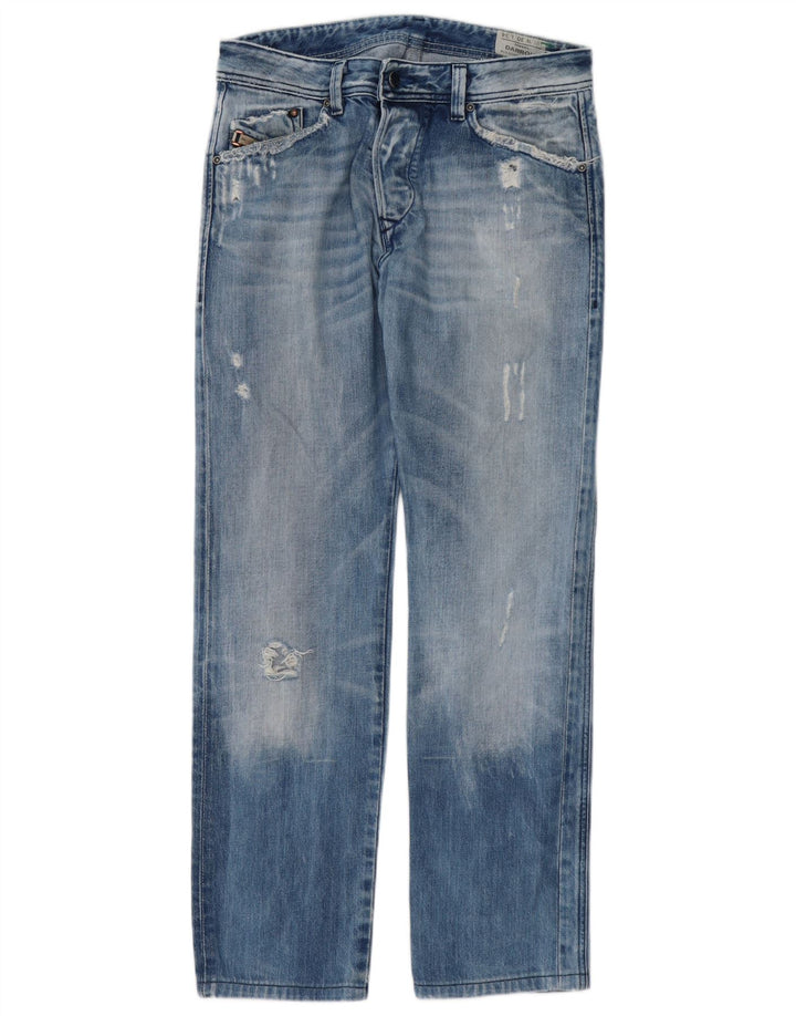 Diesel Mens Darron Distressed Straight Jeans W30 L30 Blue Cotton