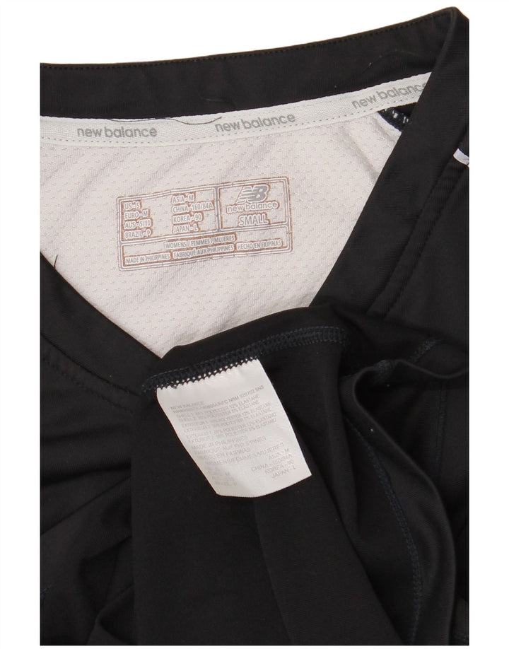 New Balance Womens T-Shirt Top UK 10 Small Black Colourblock Polyester