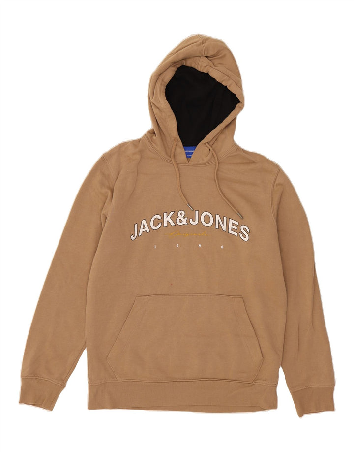 JACK & JONES Mens Graphic Hoodie Jumper Large Beige Cotton Vintage Jack & Jones and Second-Hand Jack & Jones from Messina Hembry 