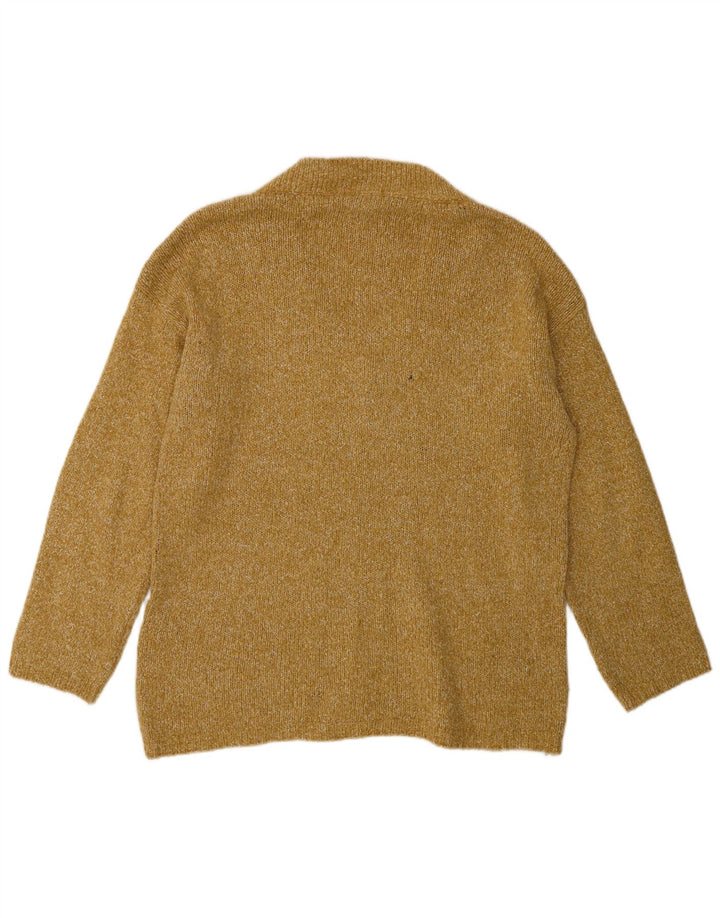 Massimo Dutti Womens V-Neck Jumper Sweater UK 10 Small Yellow Flecked