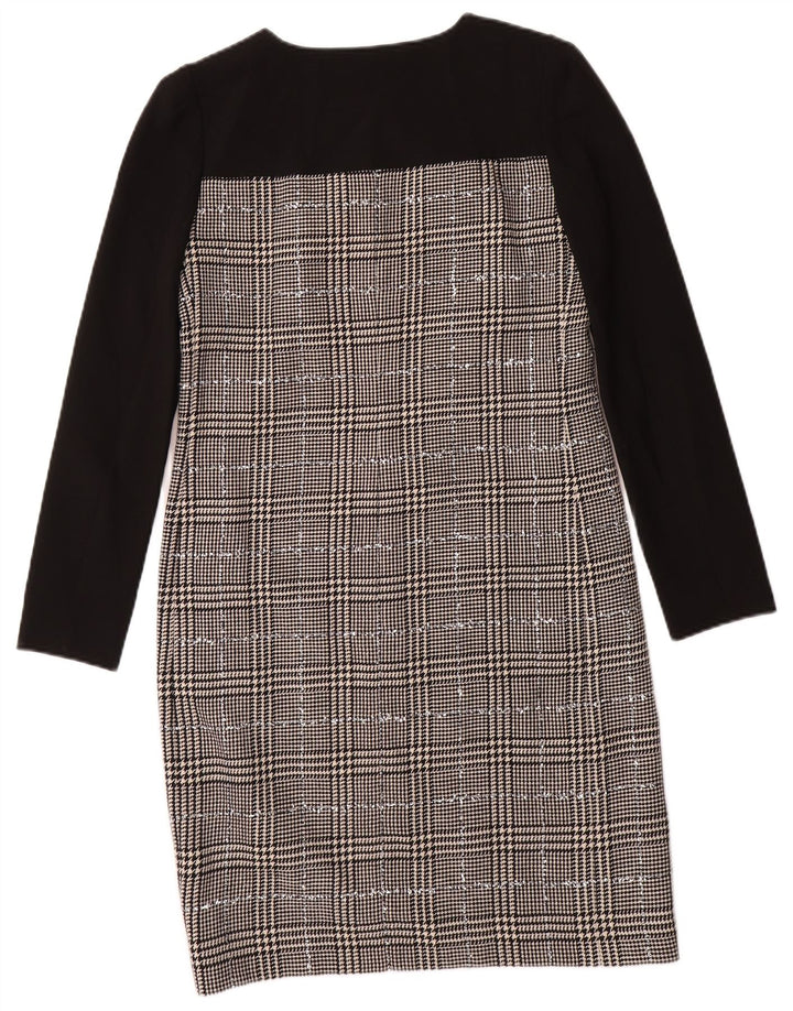 JAEGER Womens Long Sleeve Sheath Dress UK 8 Small Black Houndstooth Wool