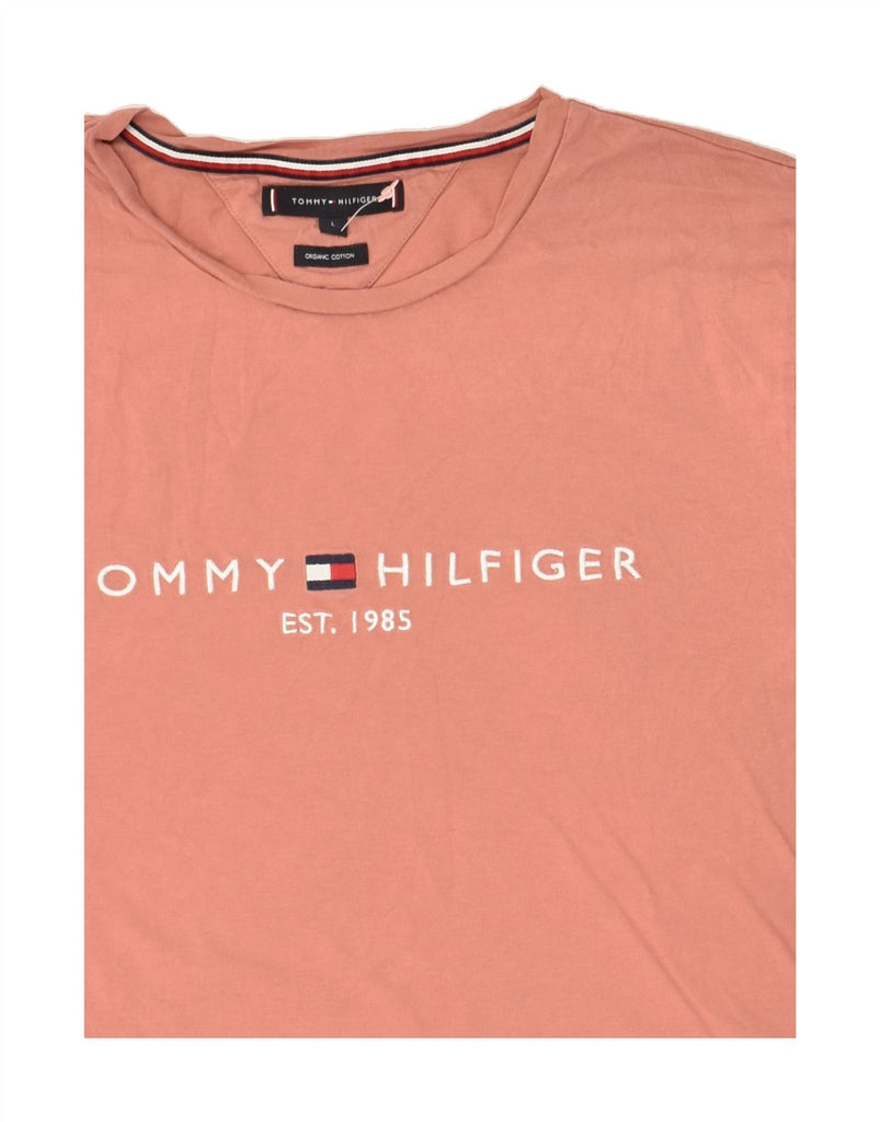 TOMMY HILFIGER Mens Graphic T-Shirt Top Large Pink Cotton | Vintage Tommy Hilfiger | Thrift | Second-Hand Tommy Hilfiger | Used Clothing | Messina Hembry 