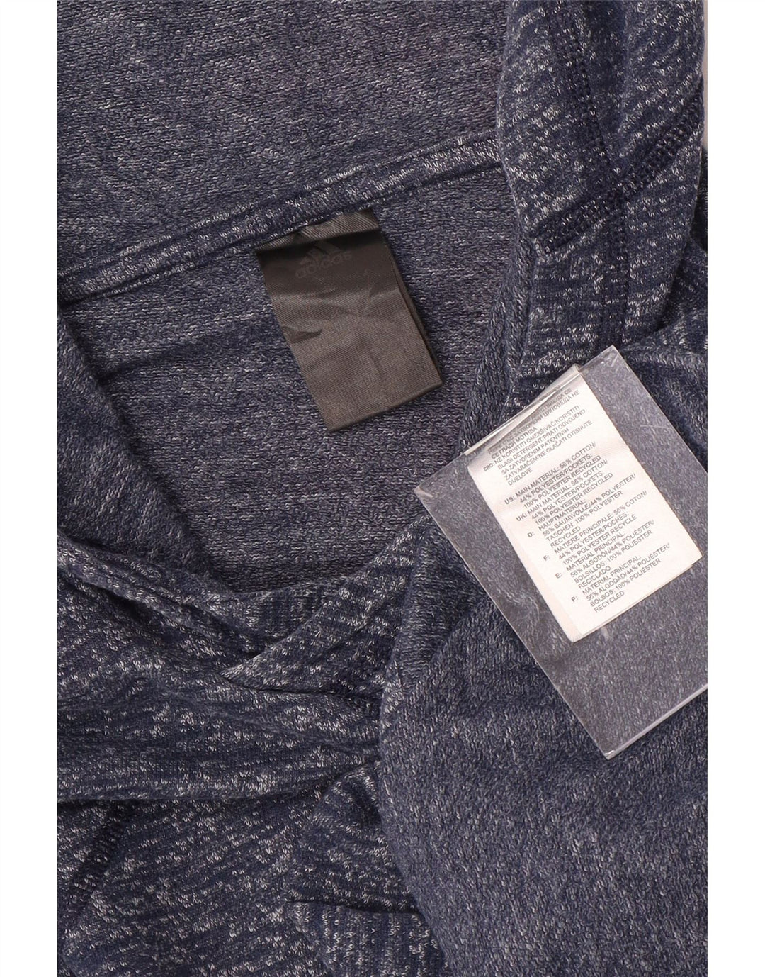 ADIDAS Mens Short Sleeve Hoodie Jumper Large Navy Blue Flecked Cotton