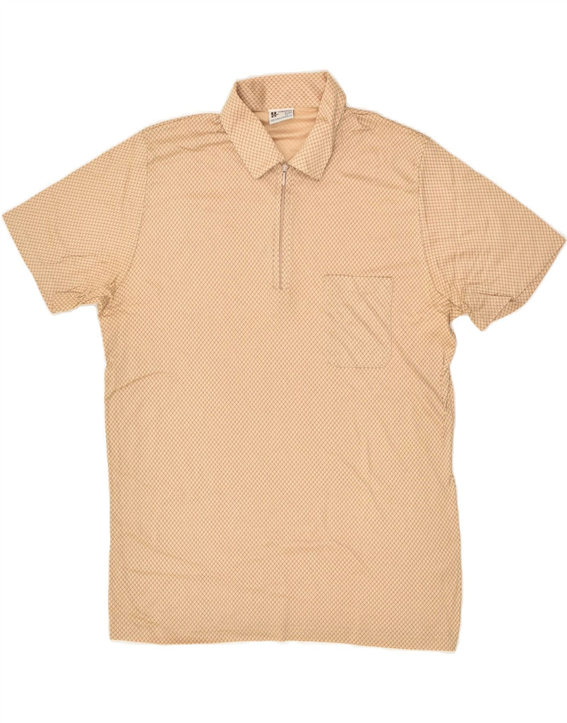 VINTAGE Mens Zip Neck Polo Shirt IT 52 Large Beige Cotton | Vintage Vintage | Thrift | Second-Hand Vintage | Used Clothing | Messina Hembry 