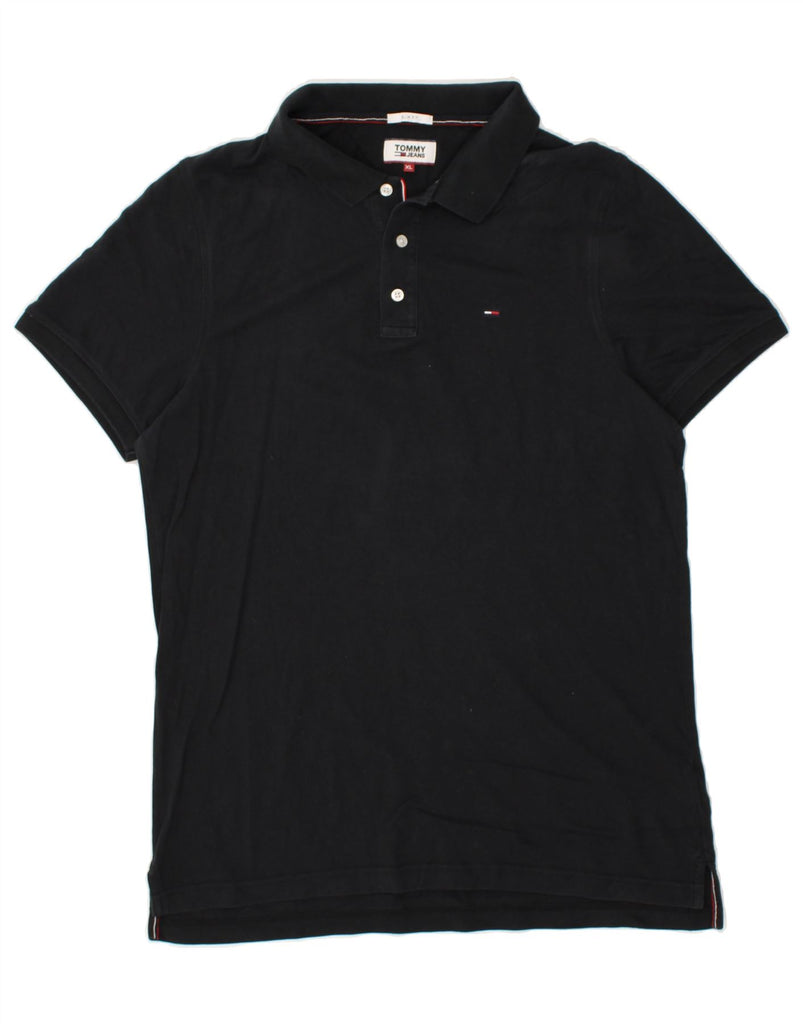 TOMMY HILFIGER Mens Slim Fit Polo Shirt XL Black Cotton | Vintage Tommy Hilfiger | Thrift | Second-Hand Tommy Hilfiger | Used Clothing | Messina Hembry 