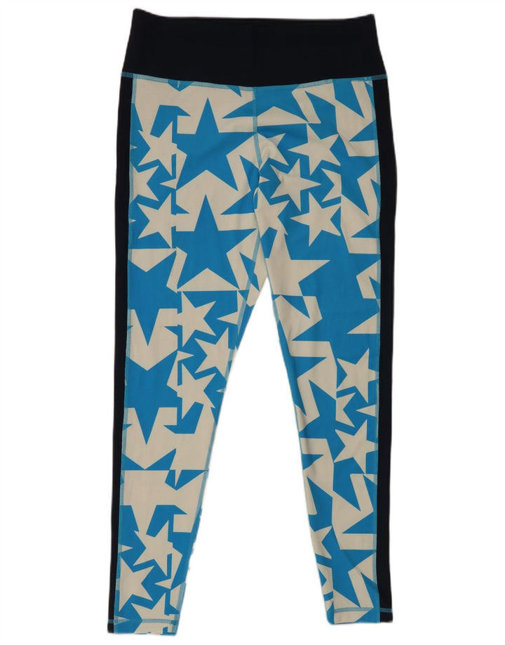 ADIDAS Womens Climalite Leggings UK 16/18 Large  Blue Geometric Polyester