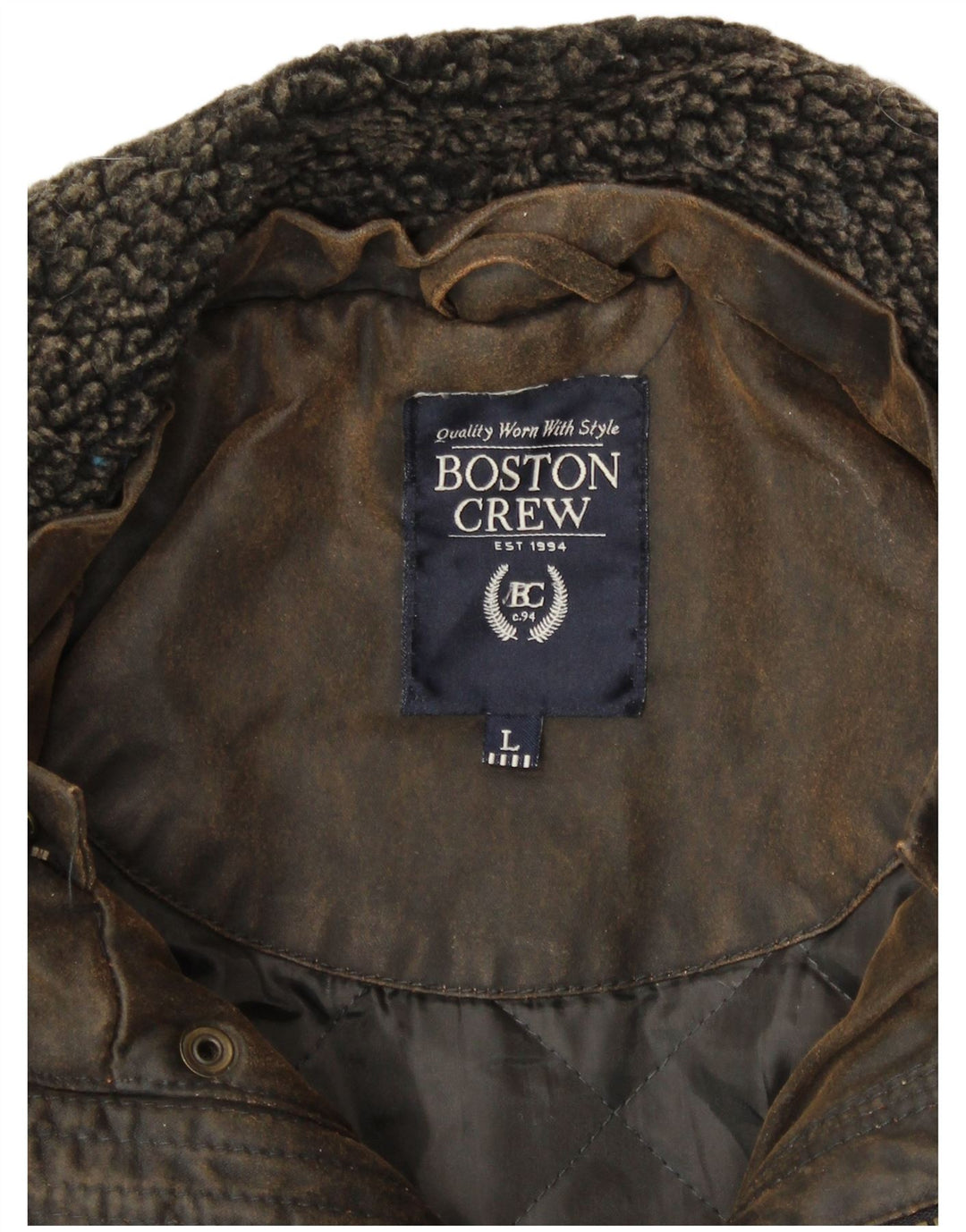 BOSTON CREW Mens Waxed Cotton Jacket UK 40 Large Khaki Cotton