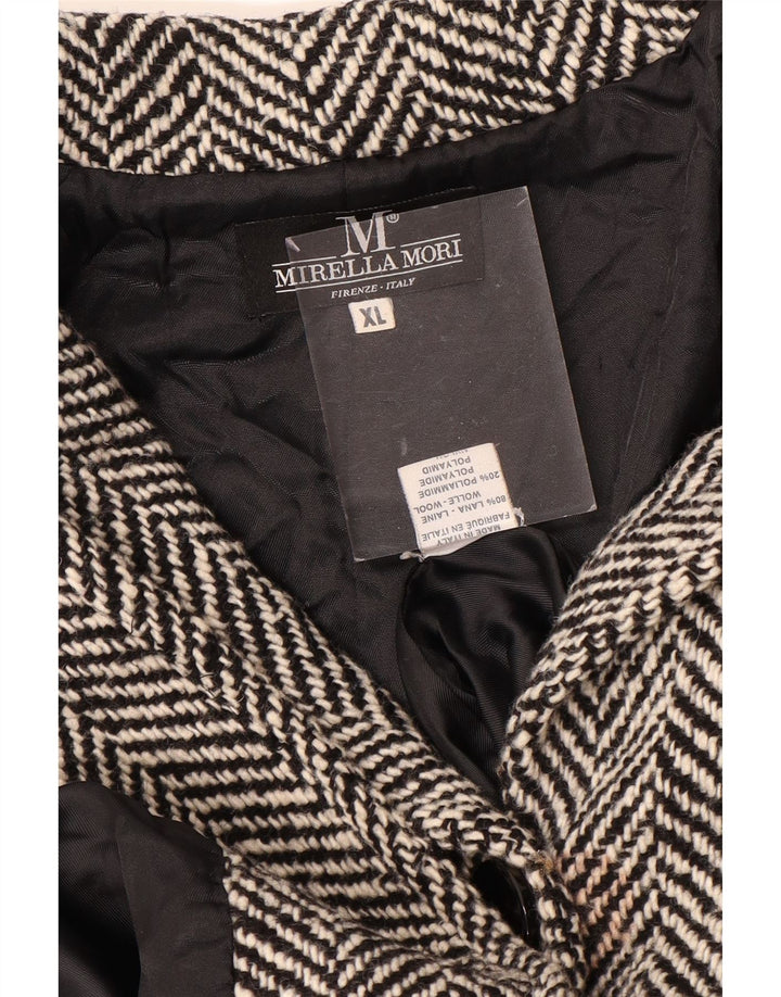 MIRELLA MORI Womens Oversized Overcoat UK 18 XL Black Herringbone Wool