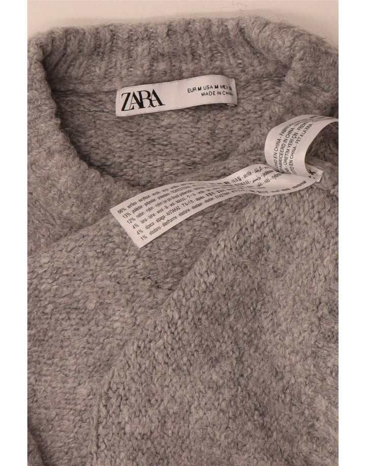 Zara Womens Oversized Crew Neck Jumper Sweater UK 14 Medium Grey Flecked