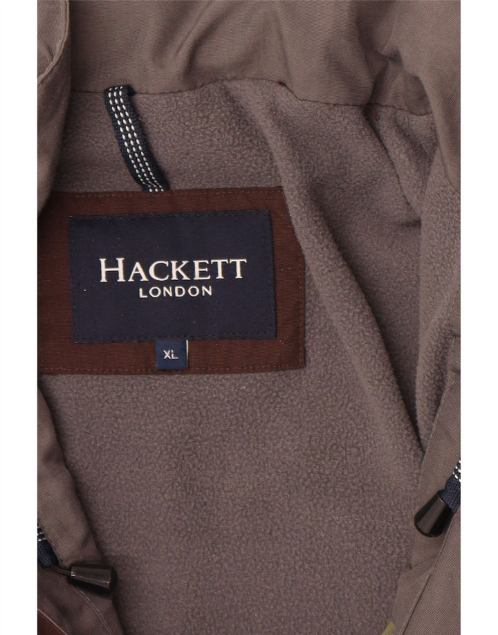HACKETT Mens Graphic Hooded Windbreaker Jacket UK 42 XL Brown Nylon