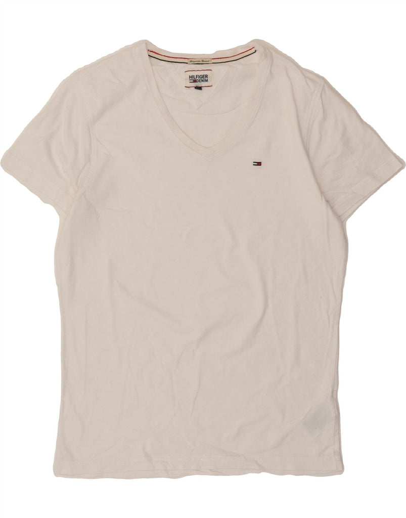 TOMMY HILFIGER Mens T-Shirt Top Medium White Cotton Vintage Tommy Hilfiger and Second-Hand Tommy Hilfiger from Messina Hembry 