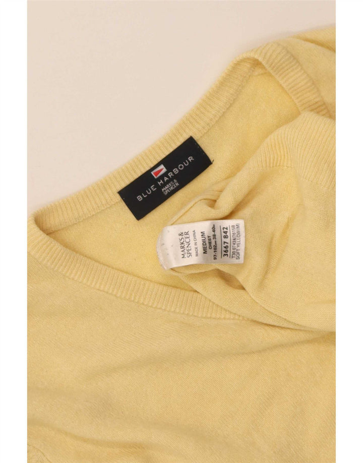 Marks & Spencer Mens Blue Harbour V-Neck Jumper Sweater Medium Yellow