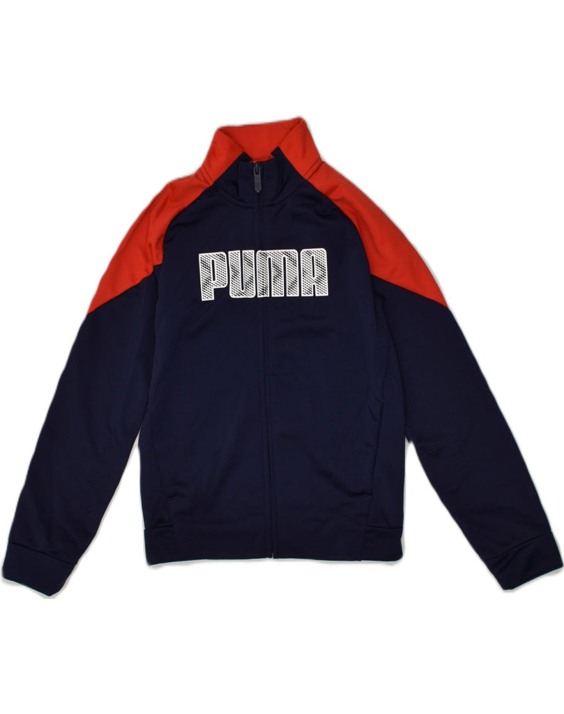 PUMA Boys Graphic Tracksuit Top Jacket 9-10 Years Navy Blue Colourblock | Vintage Puma | Thrift | Second-Hand Puma | Used Clothing | Messina Hembry 