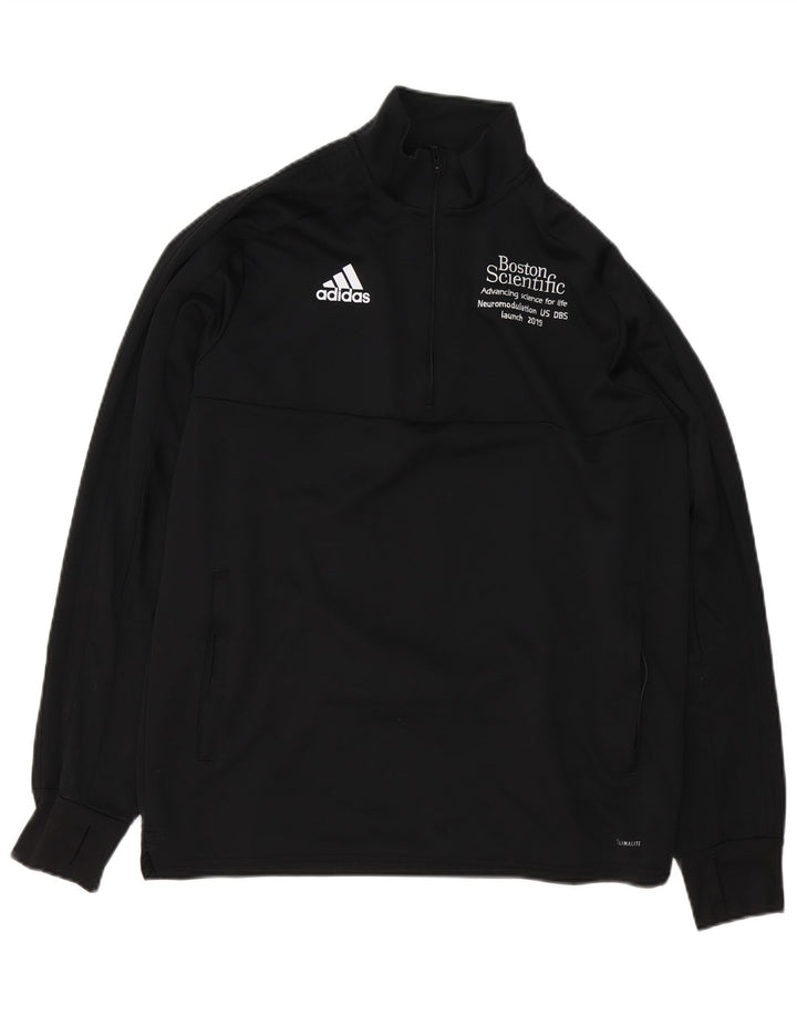 Adidas Mens Climalite Graphic Zip Neck Sweatshirt Jumper Large Black