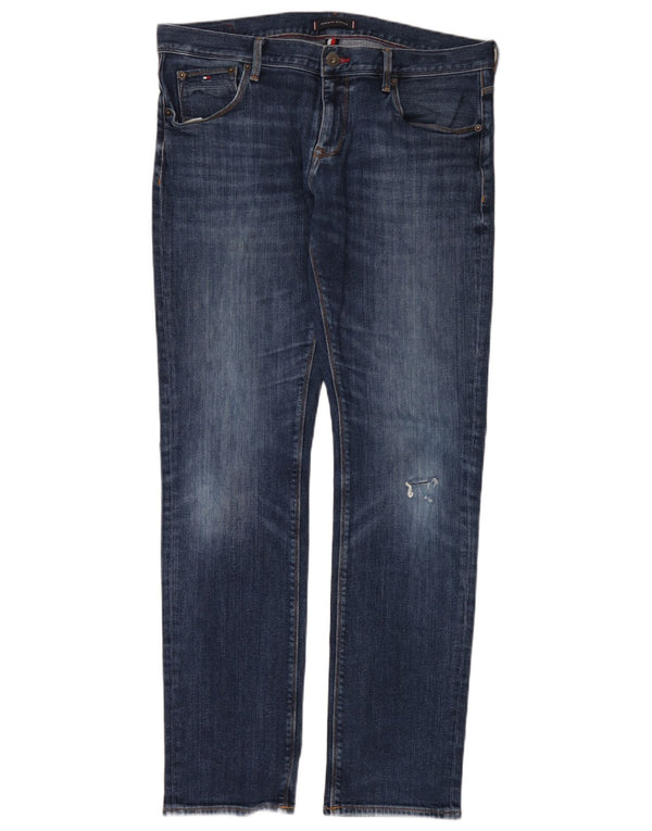 Tommy Hilfiger Mens Denton Distressed Straight Jeans W36 L34 Blue Cotton