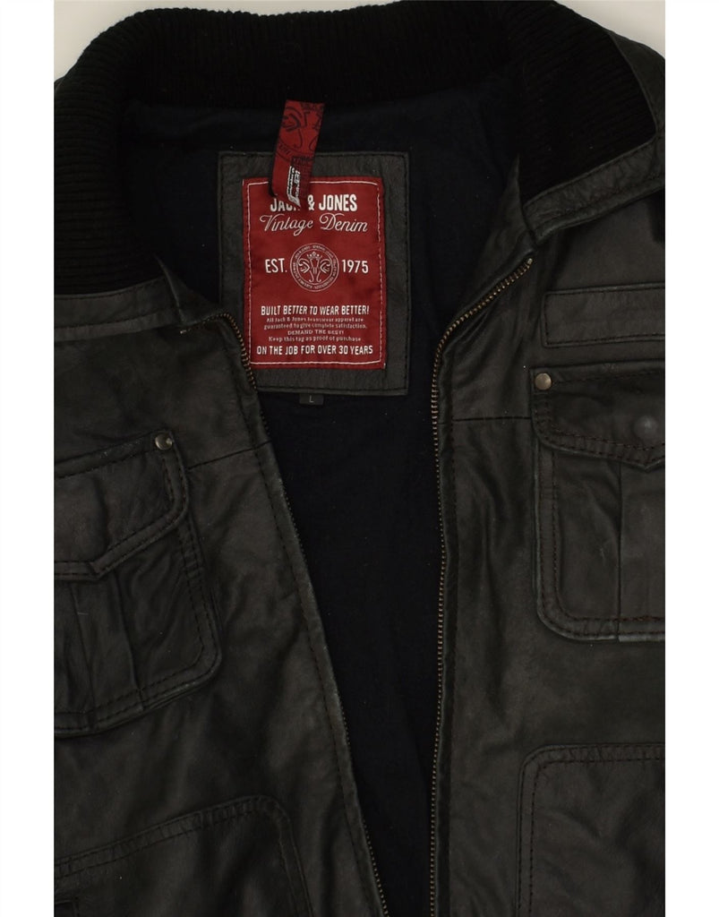 JACK & JONES Mens Slim Leather Jacket UK 40 Large Black Leather | Vintage Jack & Jones | Thrift | Second-Hand Jack & Jones | Used Clothing | Messina Hembry 
