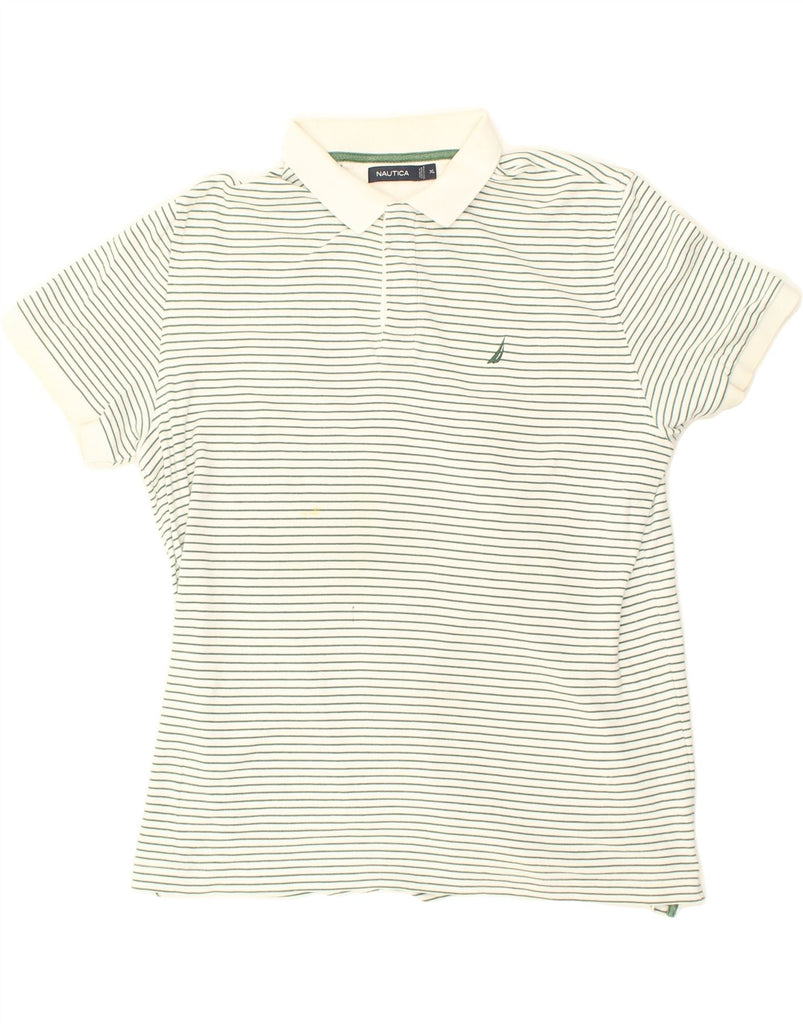 NAUTICA Mens Polo Shirt XL Off White Striped Cotton | Vintage Nautica | Thrift | Second-Hand Nautica | Used Clothing | Messina Hembry 