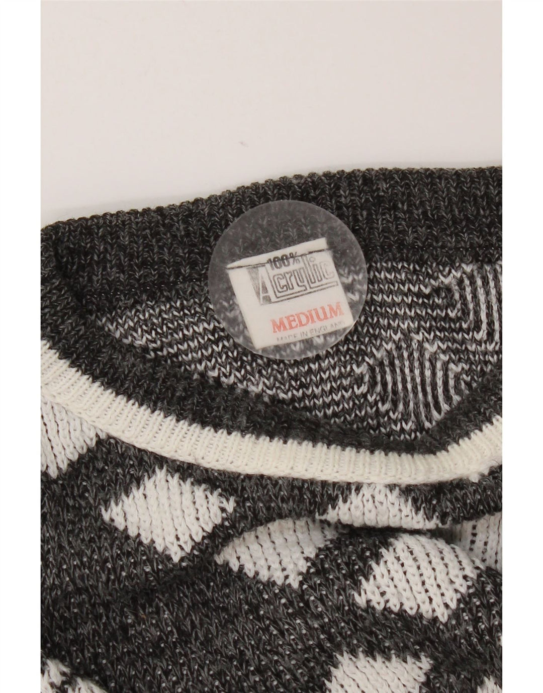 Vintage Womens Crew Neck Jumper Sweater UK 14 Medium Grey Geometric